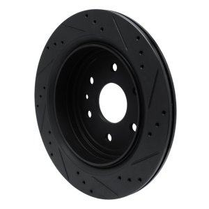 Cadillac XTS Brake Rotor (1) - Rear Left - R1 Concepts - Drilled & Slotted - Black - `13-`19